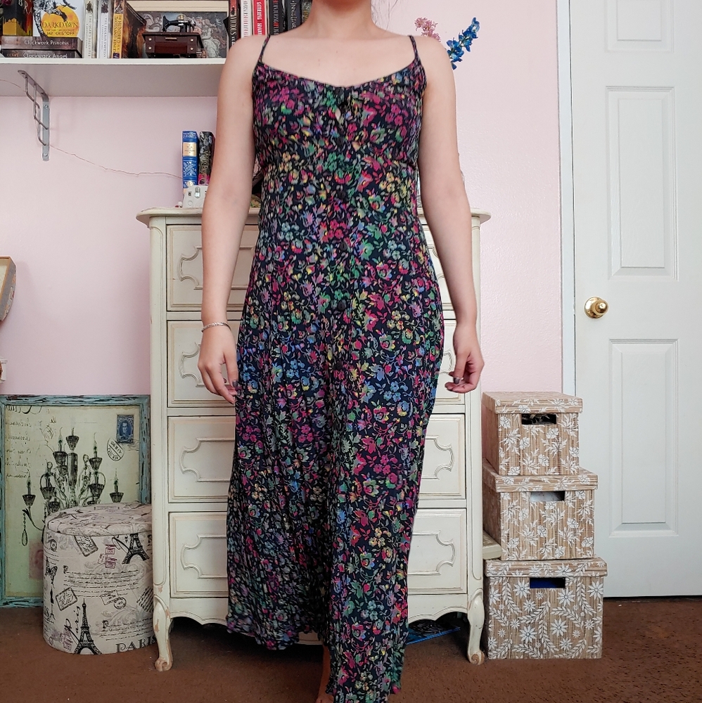 Vintage 90s Designer Button Down Floral Midi Dress